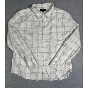 Liverpool Shirt Mens 2XL White Gray Plaid Flannel Button Long Sleeve Casual Soft